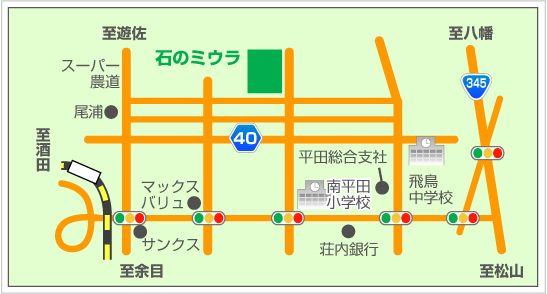石のミウラ間での地図